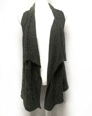 Madison Open Front Rib Duster Cardigan knit Flyaway Sweater Size Medium Gray